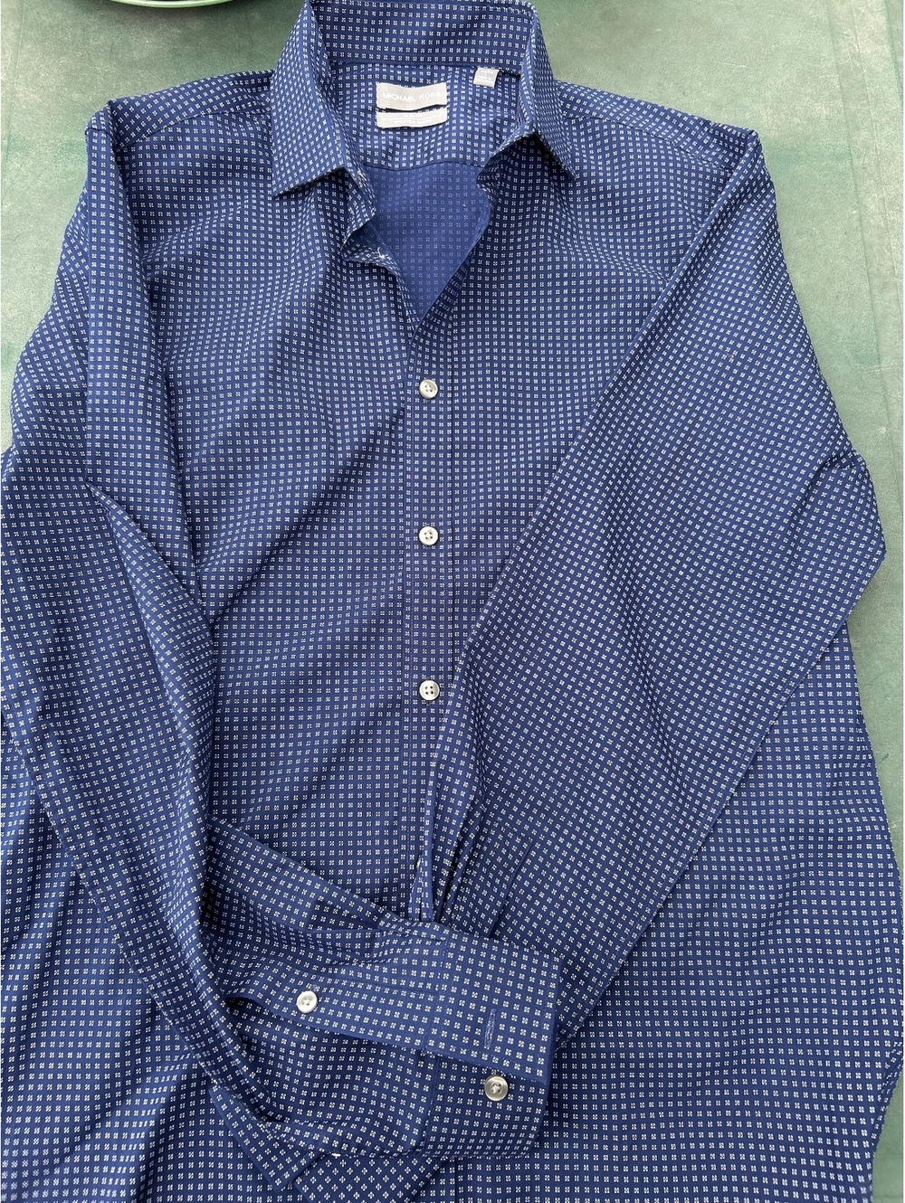 Michael Kors Slim Fit Stretch Fabric Men's Dress Shirt Large 16 34/35 Navy Blue